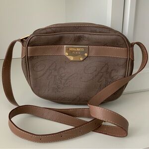 Vintage 90’S NINA RICCI Logos PVC Leather Medium crossbody Brown purse Bag